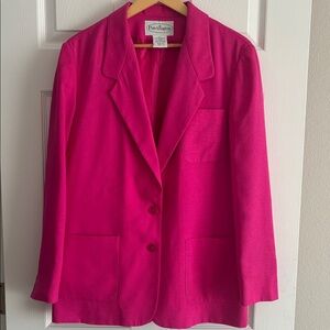 Patchington Pink Linen Blend Blazer Size 12 Bright Fuchsia Jacket